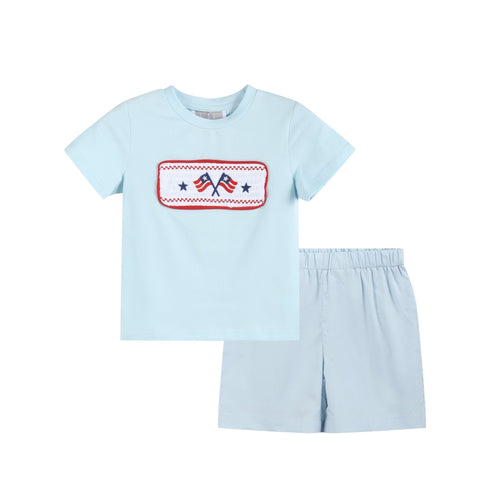 light-blue-usa-flag-smocked-t-shirt-and-shorts-set-lil-cactus-sophias-styleTop and Short Set-1