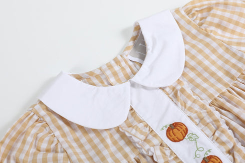 light-brown-gingham-pumpkin-vine-ruffle-dress-lil-cactus-sophias-style-3