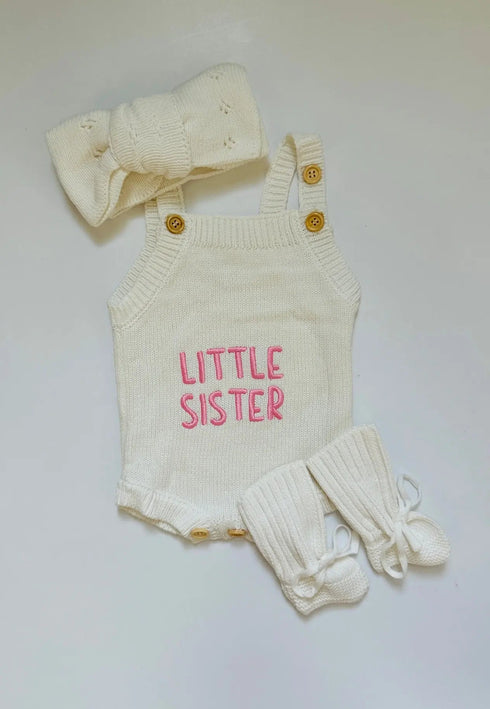 newborn-knit-romper-set-hello-world-little-sister-and-little-brother-embroidered-baby-outfit-with-hat-booties-or-headband-soft-coming-home-outfit-Sophia's Style-9