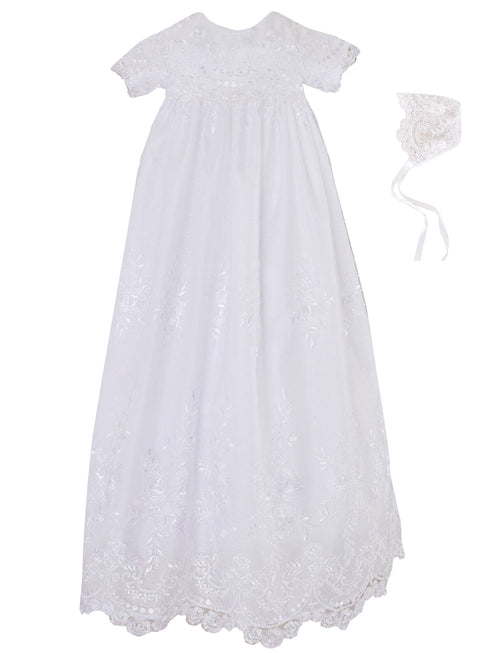 Baby Girls White Lillian Christening Gown Newborn-24M - SophiasStyle.com