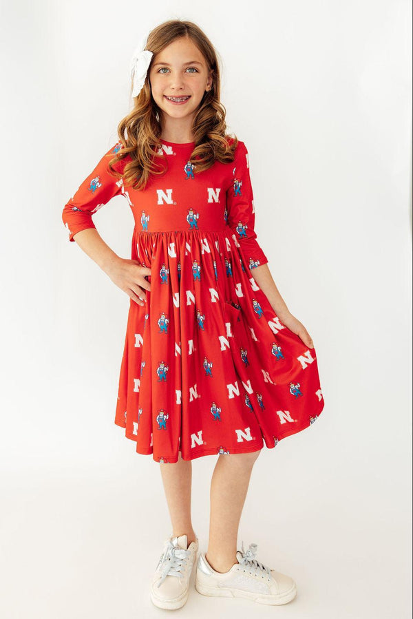 nebraska-red-herbie-husker-3-4-sleeve-pocket-twirl-dress-sophias-styleTwirl Pocket Dress 3/4-1