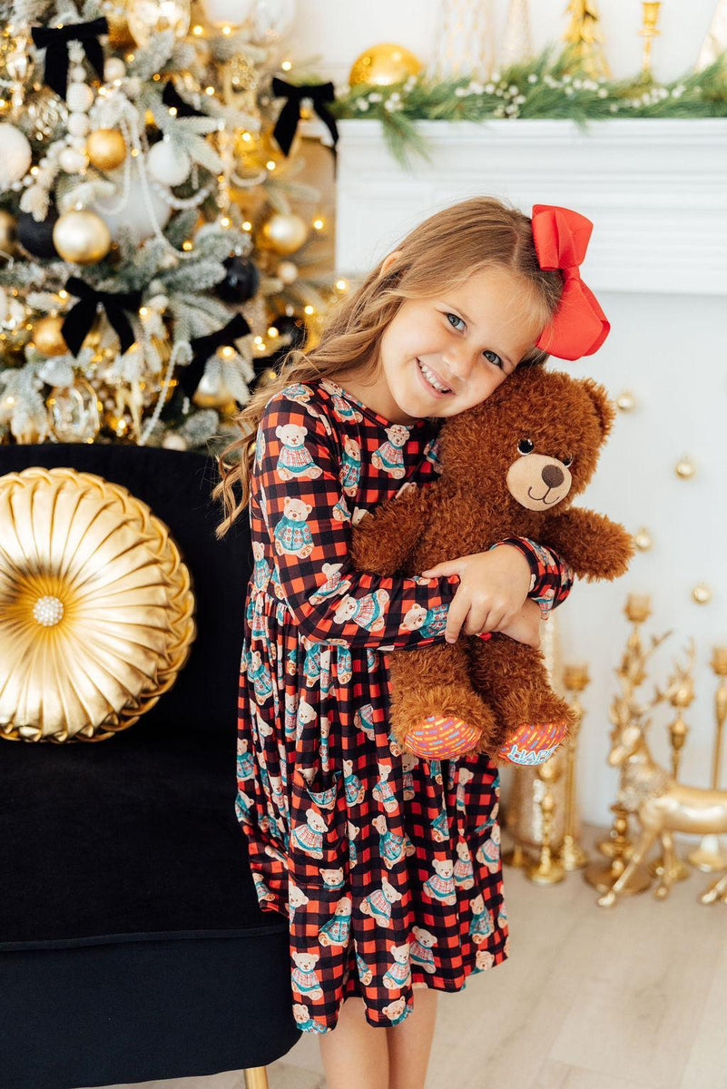 Girls' Christmas Bears Pocket Twirl Dress Size: 2T Toddler by Mila & Rose Girls' Christmas Bears Pocket Twirl Dress Size: 2T Toddler by Mila & Rose