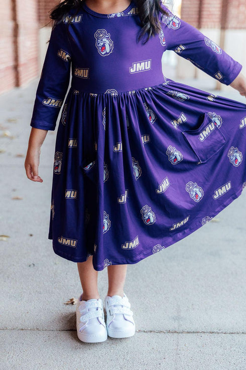 jmu-purple-duke-dog-3-4-sleeve-pocket-twirl-dress-Sophia's Style-5