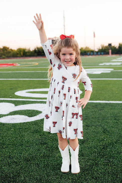 texas-tech-white-raider-red-3-4-sleeve-pocket-twirl-dress-Sophia's Style-3