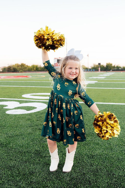 baylor-green-bear-3-4-sleeve-pocket-twirl-dress-Sophia's Style-4