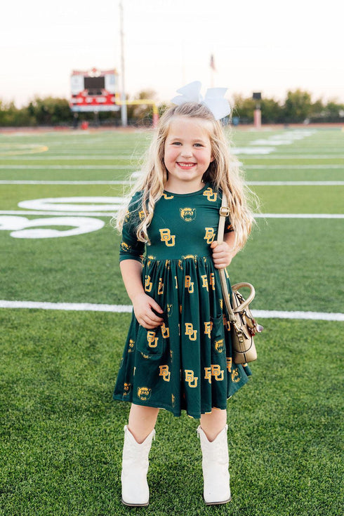 baylor-green-bear-3-4-sleeve-pocket-twirl-dress-Sophia's Style-2