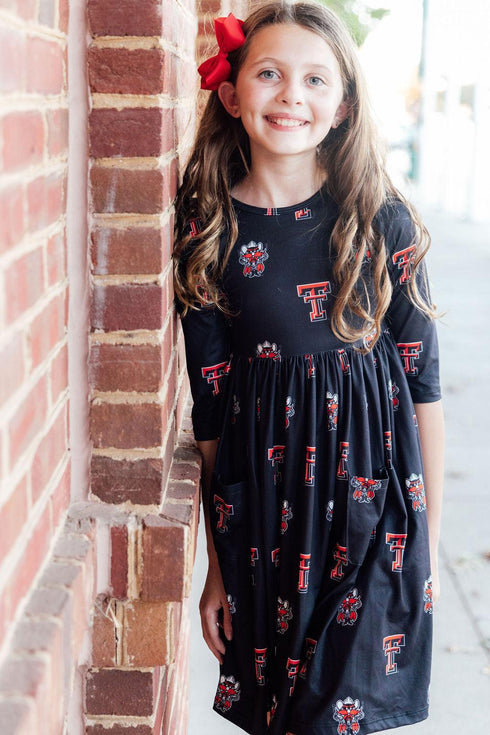 texas-tech-black-raider-red-3-4-sleeve-pocket-twirl-dress-Sophia's Style-3