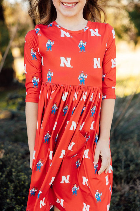 nebraska-red-herbie-husker-3-4-sleeve-pocket-twirl-dress-sophias-style-4