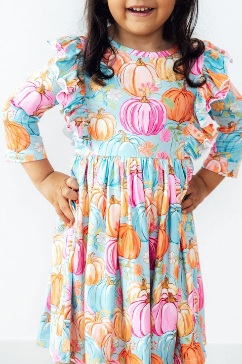 preppy-pumpkins-3-4-sleeve-ruffle-twirl-dress Mila & Rose - Sophia's StyleTwirl Ruffle Dress 3/4-1