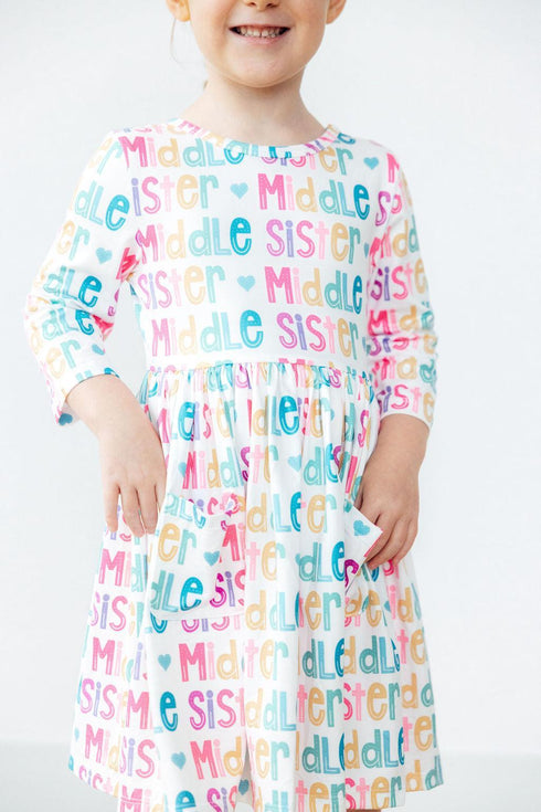 middle-sister-3-4-sleeve-pocket-twirl-dress Mila & Rose - Sophia's StyleTwirl Pocket Dress 3/4-1