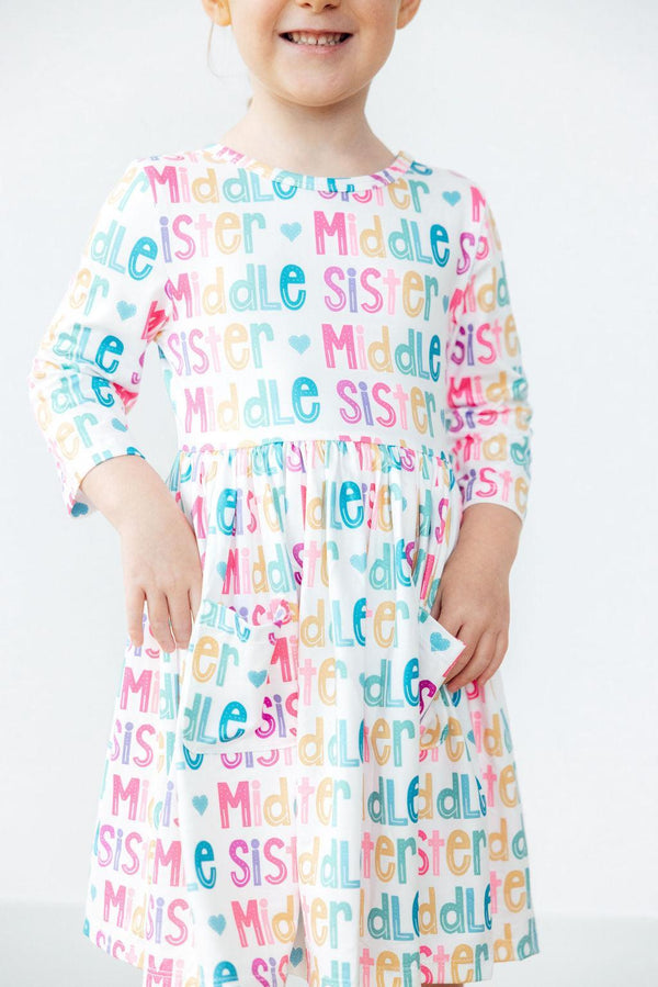middle-sister-3-4-sleeve-pocket-twirl-dress Mila & Rose - Sophia's StyleTwirl Pocket Dress 3/4-1