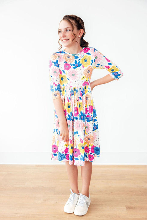 sunshine-floral-3-4-sleeve-pocket-twirl-dress Mila & Rose - Sophia's Style-2