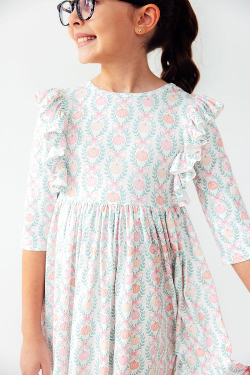 pumpkin-kisses-harvest-wishes-3-4-sleeve-ruffle-twirl-dress Mila & Rose - Sophia's StyleTwirl Ruffle Dress 3/4-1