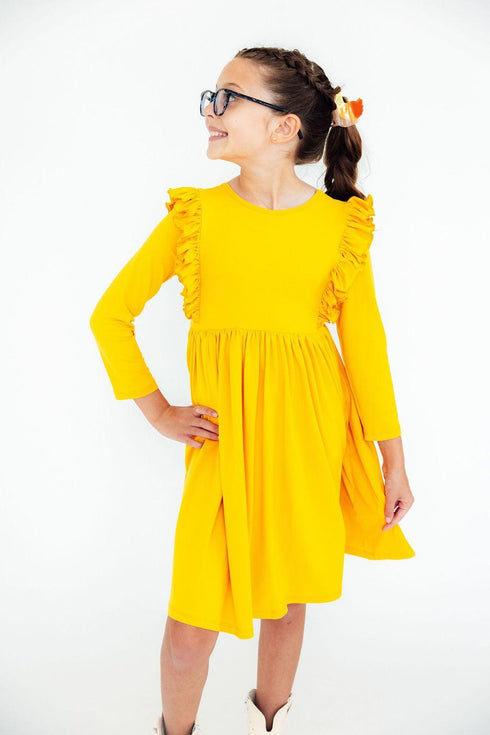 mustard-l-s-ruffle-twirl-dress Mila & Rose - Sophia's StyleTwirl Ruffle Dress L/S-1