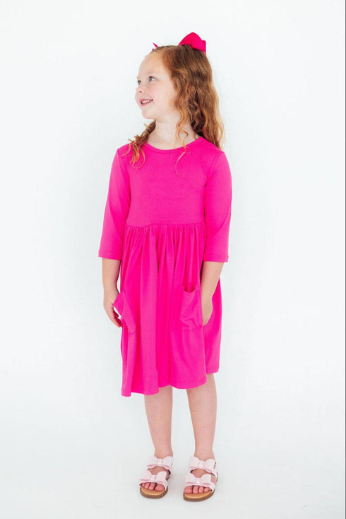 hot-pink-3-4-sleeve-pocket-twirl-dress Mila & Rose - Sophia's Style-4