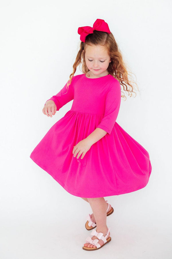 hot-pink-3-4-sleeve-pocket-twirl-dress Mila & Rose - Sophia's StyleTwirl Pocket Dress 3/4-1