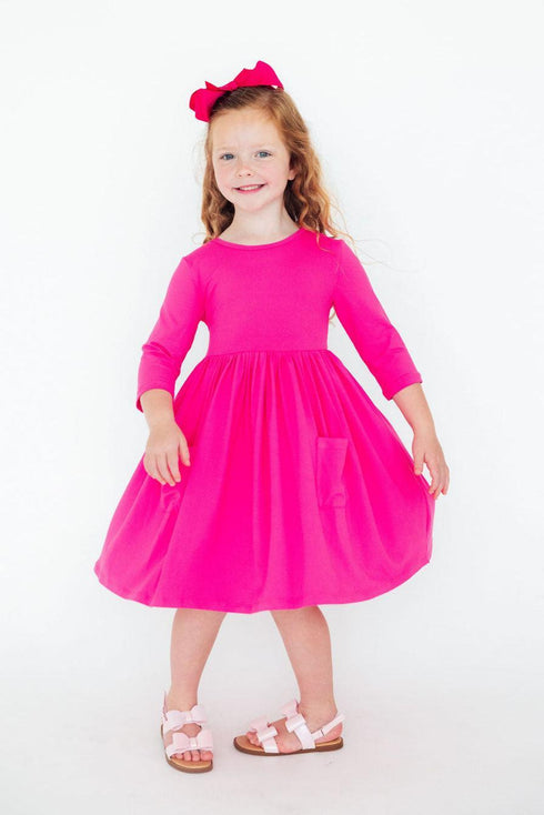 hot-pink-3-4-sleeve-pocket-twirl-dress Mila & Rose - Sophia's Style-3