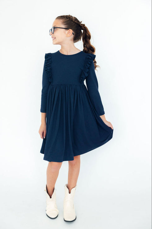 navy-l-s-ruffle-twirl-dress Mila & Rose - Sophia's StyleTwirl Ruffle Dress L/S-1