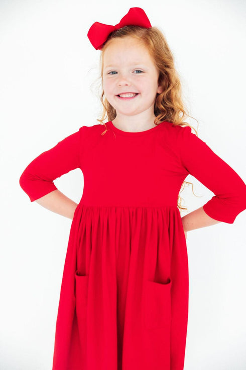 red-3-4-sleeve-pocket-twirl-dress Mila & Rose - Sophia's Style-3