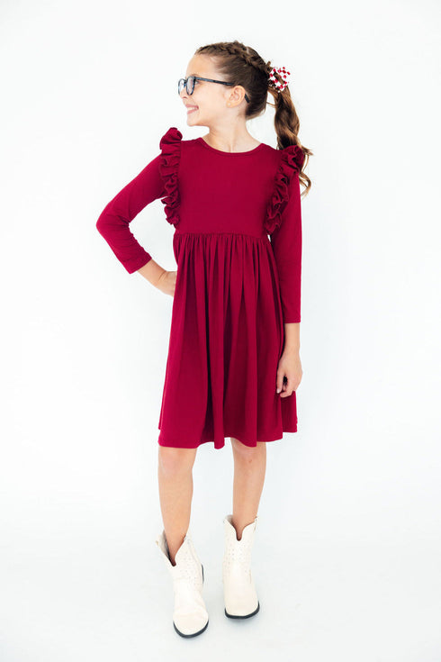burgundy-l-s-ruffle-twirl-dress Mila & Rose - Sophia's StyleTwirl Ruffle Dress L/S-1