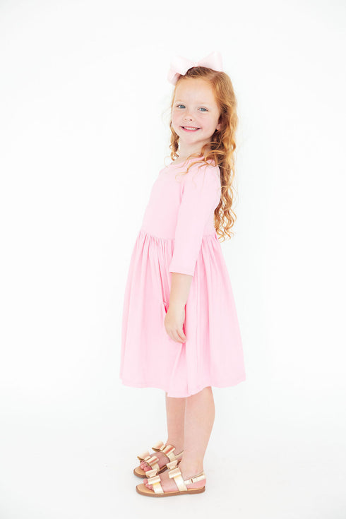 bubblegum-pink-3-4-sleeve-pocket-twirl-dress Mila & Rose - Sophia's Style-2