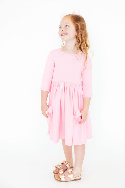 bubblegum-pink-3-4-sleeve-pocket-twirl-dress Mila & Rose - Sophia's Style-3