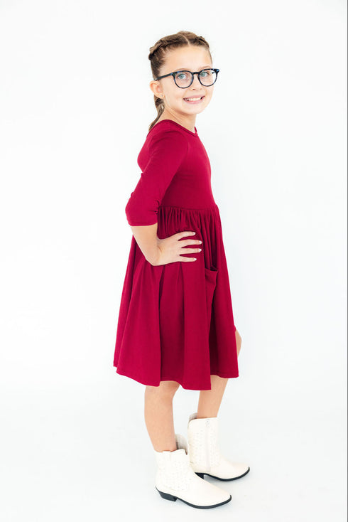 burgundy-3-4-sleeve-pocket-twirl-dress Mila & Rose - Sophia's Style-3