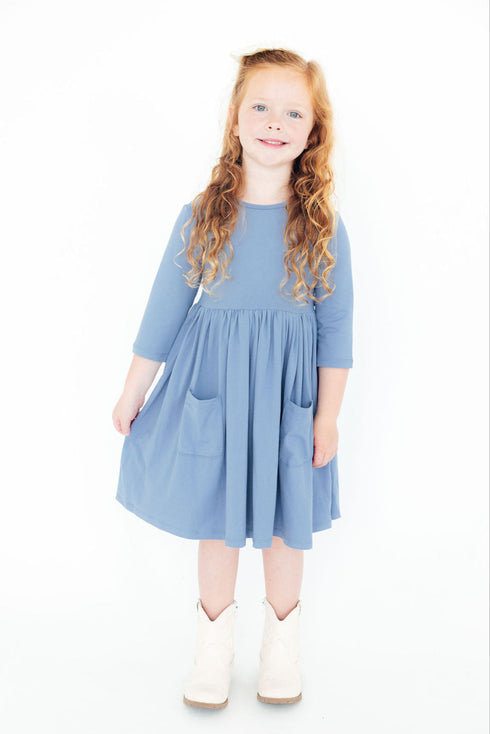 dusty-blue-3-4-sleeve-pocket-twirl-dress Mila & Rose - Sophia's Style-2