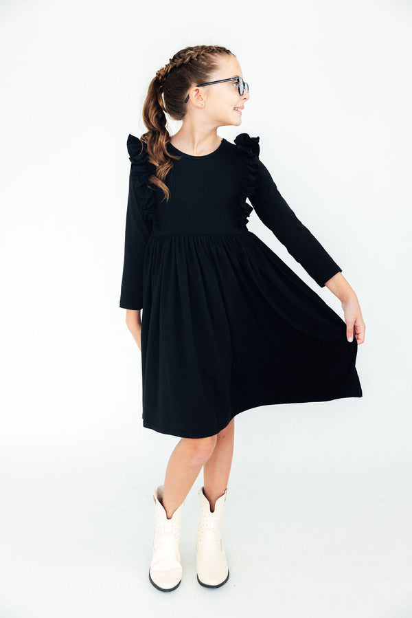 black-l-s-ruffle-twirl-dress Mila & Rose - Sophia's StyleTwirl Ruffle Dress L/S-1