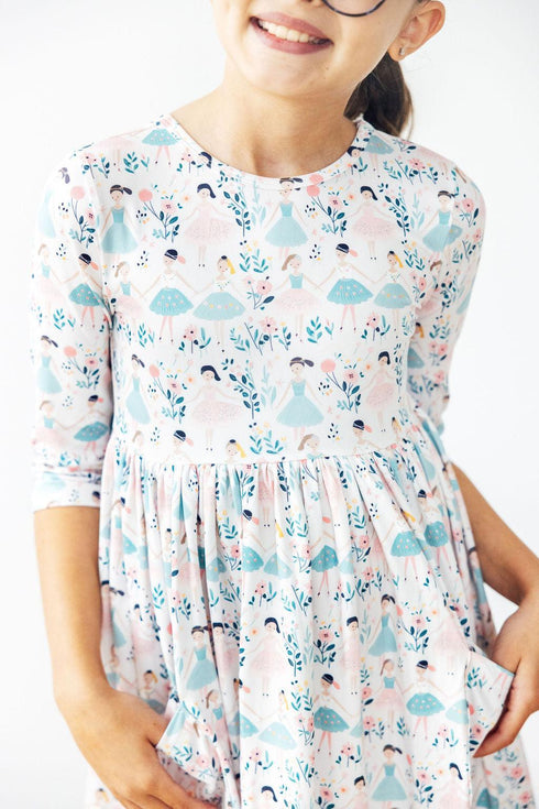 twinkle-toes-3-4-sleeve-pocket-twirl-dress Mila & Rose - Sophia's StyleTwirl Pocket Dress 3/4-1