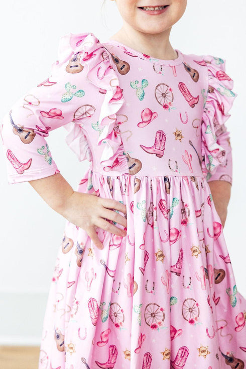 boot-scootin-3-4-sleeve-ruffle-twirl-dress Mila & Rose - Sophia's StyleTwirl Ruffle Dress 3/4-1