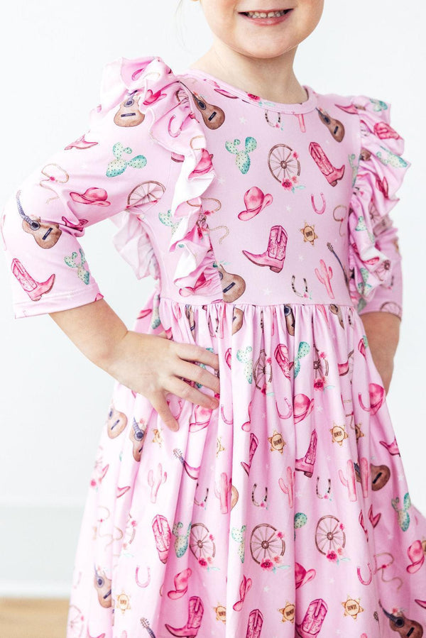 boot-scootin-3-4-sleeve-ruffle-twirl-dress Mila & Rose - Sophia's StyleTwirl Ruffle Dress 3/4-1