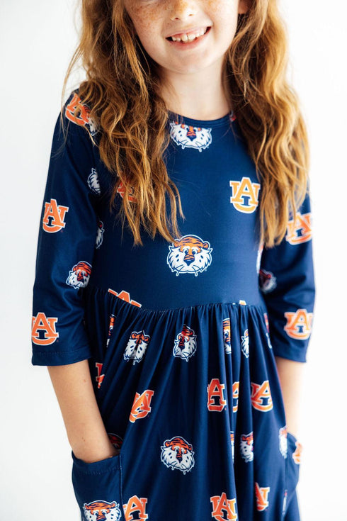 auburn-blue-aubie-3-4-sleeve-pocket-twirl-dress-sophias-style-2