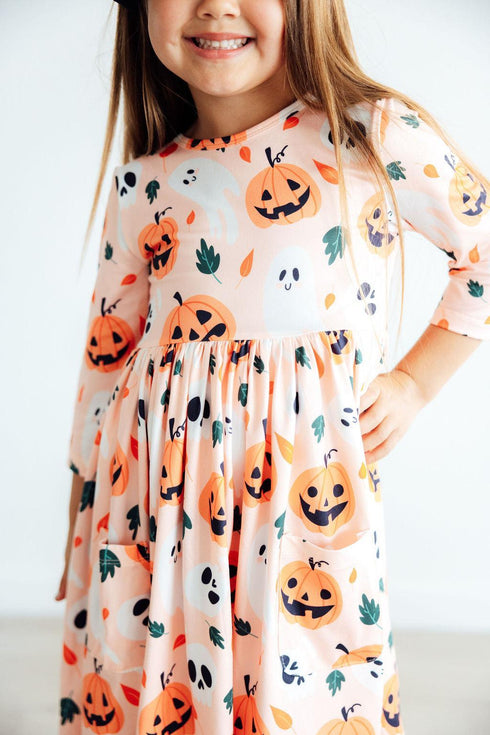pumpkin-peekaboo-3-4-sleeve-pocket-twirl-dress Mila & Rose - Sophia's StyleTwirl Pocket Dress 3/4-1
