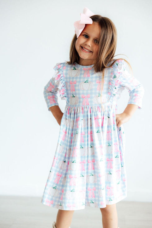 pumpkin-picnic-3-4-sleeve-ruffle-twirl-dress Mila & Rose - Sophia's StyleTwirl Ruffle Dress 3/4-1