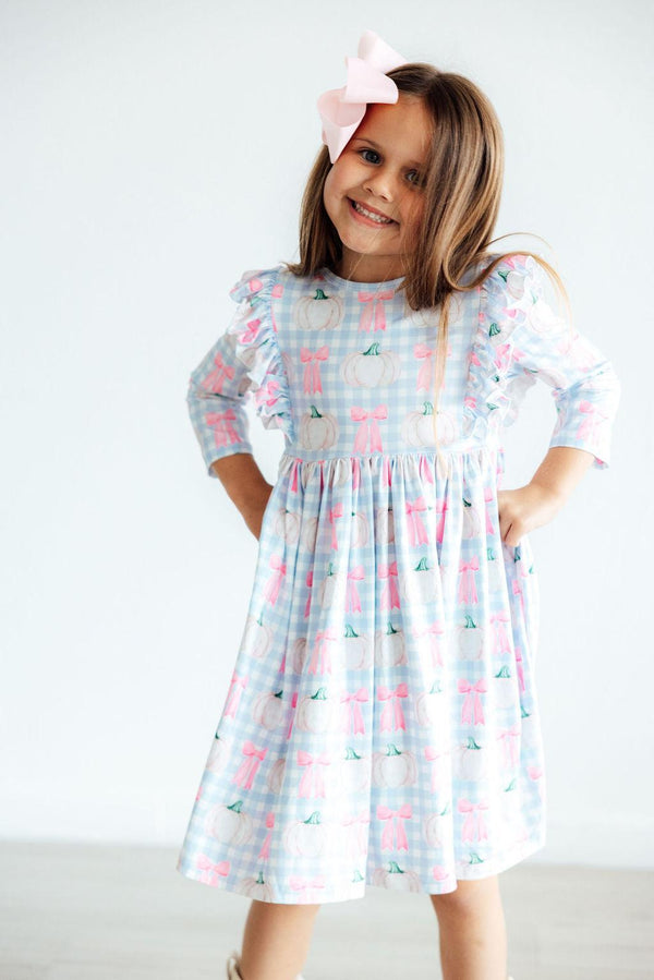 pumpkin-picnic-3-4-sleeve-ruffle-twirl-dress Mila & Rose - Sophia's StyleTwirl Ruffle Dress 3/4-1
