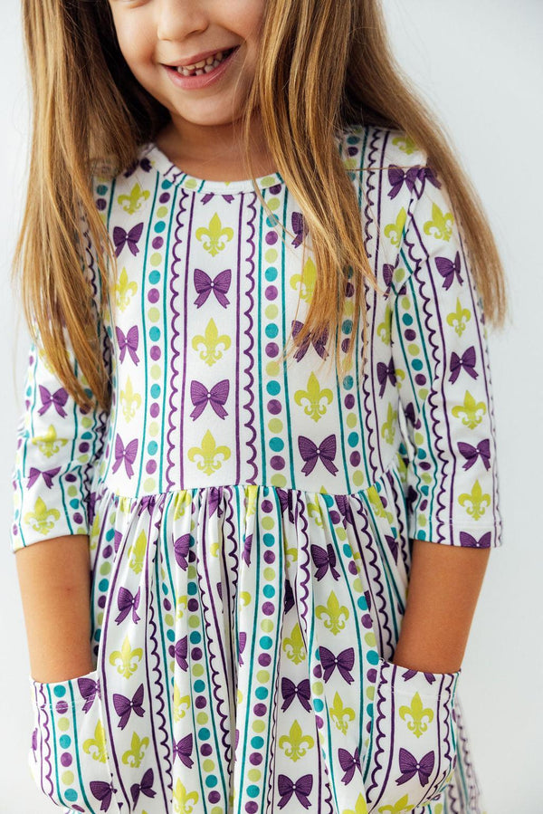 mardi-gras-3-4-sleeve-pocket-twirl-dress-Sophia's StyleTwirl Pocket Dress 3/4-1