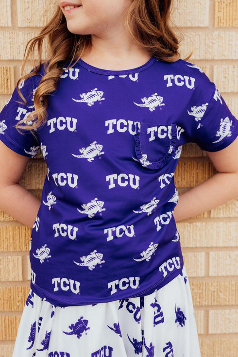 tcu-purple-frog-ruffle-pocket-tee Mila & Rose - Sophia's StyleRuffle Pocket Tee-1