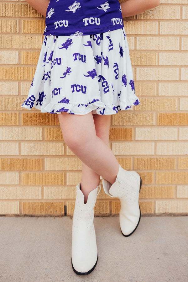 tcu-white-frog-ruffle-twirl-skort Mila & Rose - Sophia's StyleRuffle Twirl Skort-1