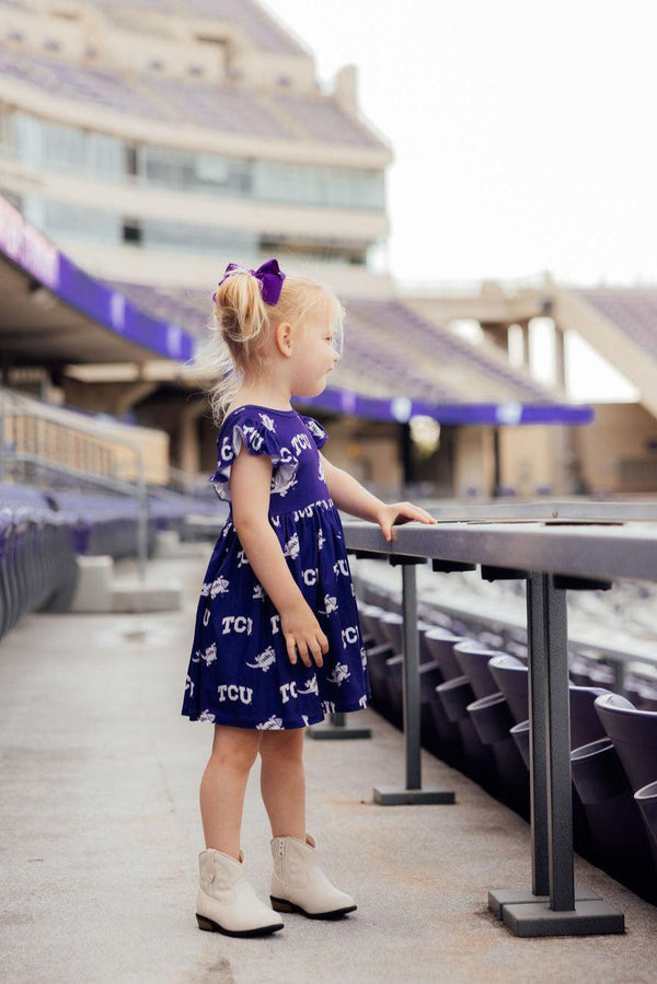tcu-purple-frog-flutter-twirl-dress Mila & Rose - Sophia's StyleTwirl Dress Flutter-1