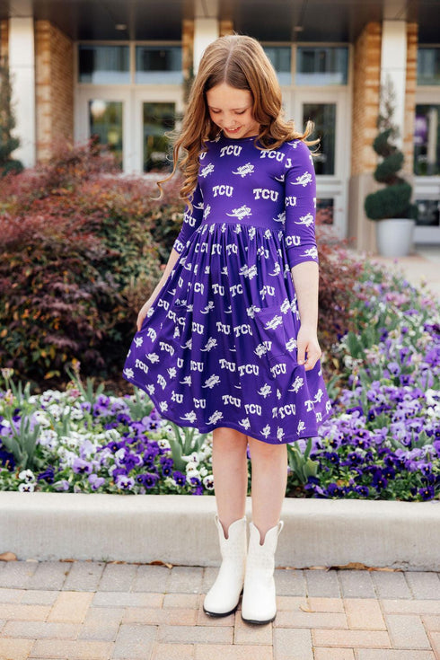 tcu-purple-frog-3-4-sleeve-pocket-twirl-dress Mila & Rose - Sophia's Style-6