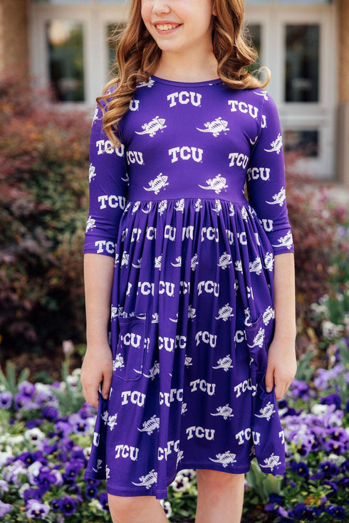 tcu-purple-frog-3-4-sleeve-pocket-twirl-dress Mila & Rose - Sophia's Style-7