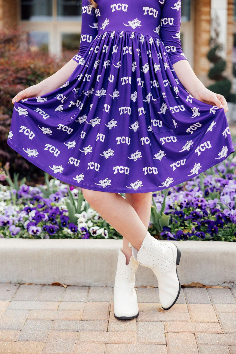 tcu purple dresses TCU girlies.. this dress is for you Pair this dress with your fav cowboy boots & youre ready to tailgate! ..tap to shop #jmariecollections , #shopping #boutique #fashion #ootd #bestseller