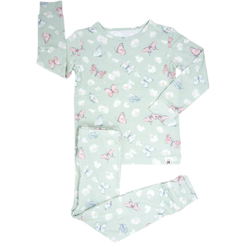 mint-butterfly-daisy-bamboo-big-kid-pajama-set Sweet Bamboo - Sophia's StyleBig Kid PJ-1