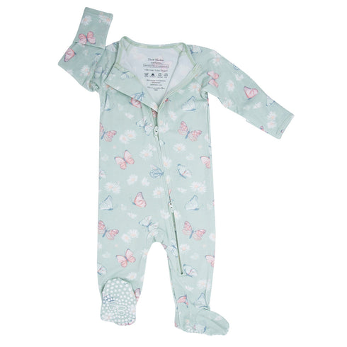 mint-butterfly-daisy-bamboo-zipper-footie Sweet Bamboo - Sophia's StyleFooties-1