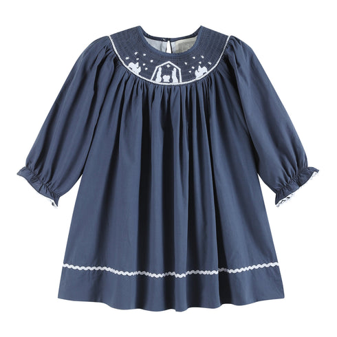 navy-blue-nativity-long-sleeve-smocked-bishop-dress-lil-cactus-sophias-styleDress-1