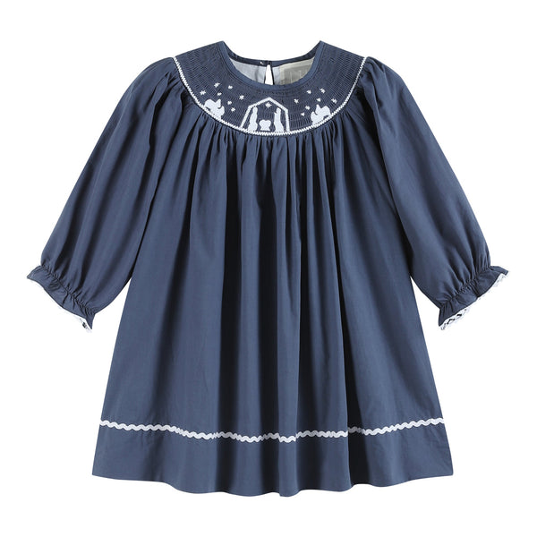 navy-blue-nativity-long-sleeve-smocked-bishop-dress-lil-cactus-sophias-styleDress-1