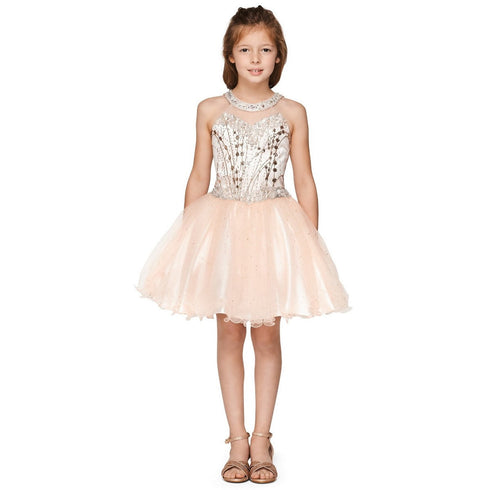 Girls Multi Color Illusion Neck Rhinestone Party Junior Bridesmaid Dress 4-16 - SophiasStyle.com