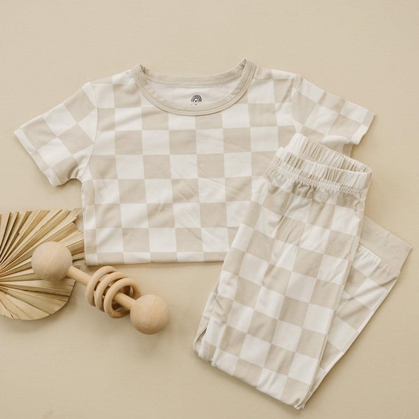 neutral-checker-2pc-bamboo-pajama-set Little Joy Co - Sophia's Style-1