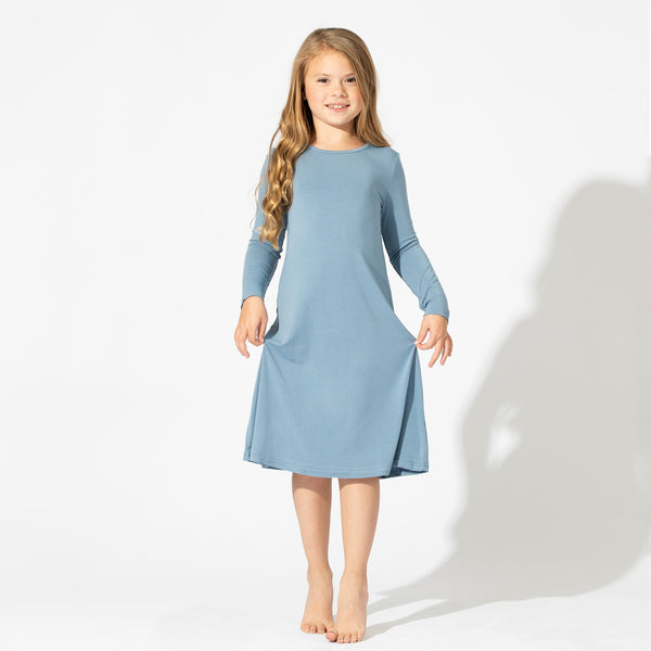 oasis-teal-bamboo-girls-long-sleeve-dress-bellabu-bear - Sophia's Style Dress-1